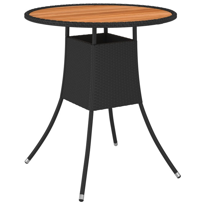 Garden dining table black Ø 70 cm poly rattan solid acacia wood