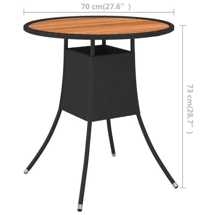 Garden dining table black Ø 70 cm poly rattan solid acacia wood