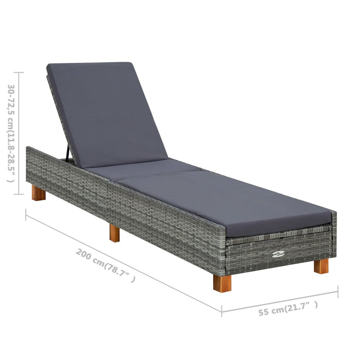 Sun lounger with cushion poly rattan gray