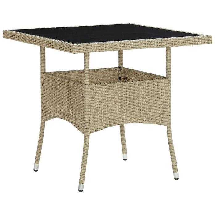 Garden dining table beige poly rattan and glass