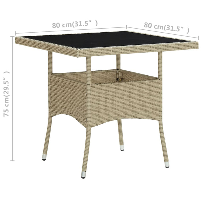 Garden dining table beige poly rattan and glass