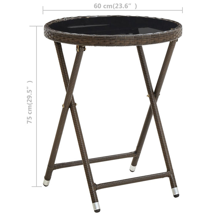 Side table brown 60 cm poly rattan and tempered glass