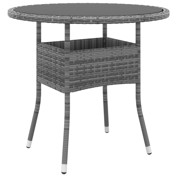 Garden table Ø80x75 cm tempered glass and poly rattan gray