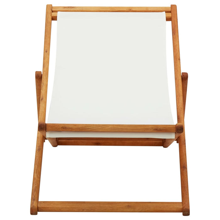 Klappbarer Strandstuhl Eukalyptusholz und Stoff Cremeweiß