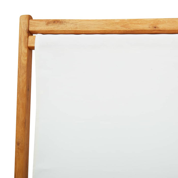 Klappbarer Strandstuhl Eukalyptusholz und Stoff Cremeweiß