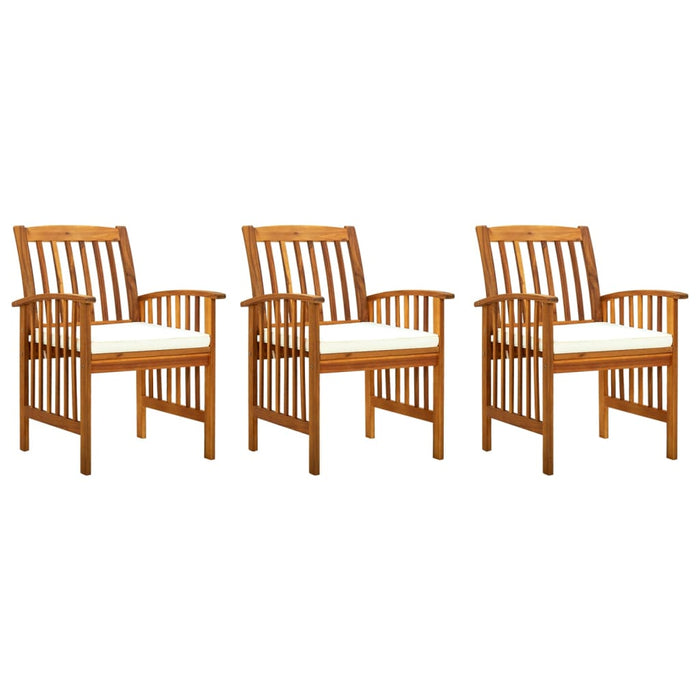 Garden dining chairs 3 pieces with cushions made of solid acacia wood