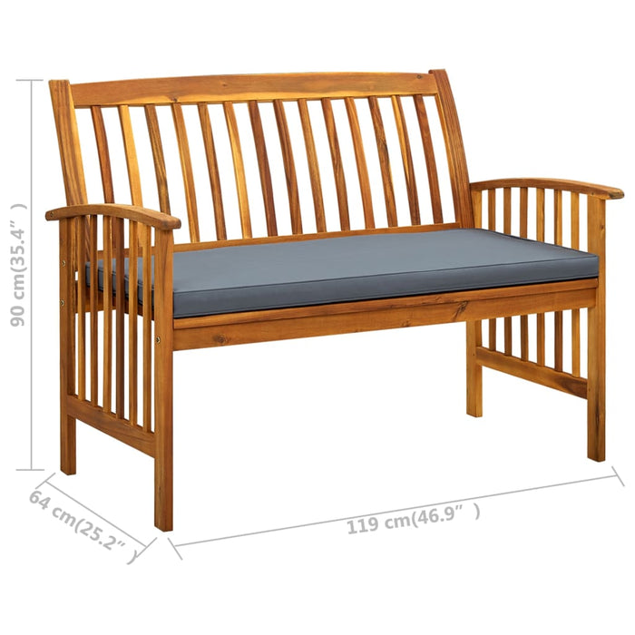 Garden bench with cushions 119 cm solid acacia wood