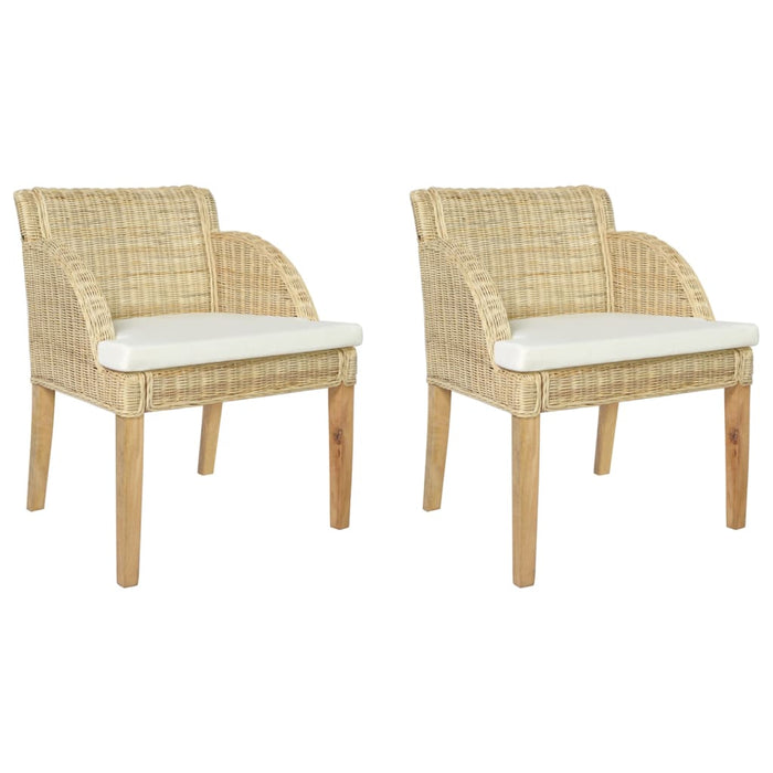 Dining room chairs with cushions 2 pcs. Natural rattan