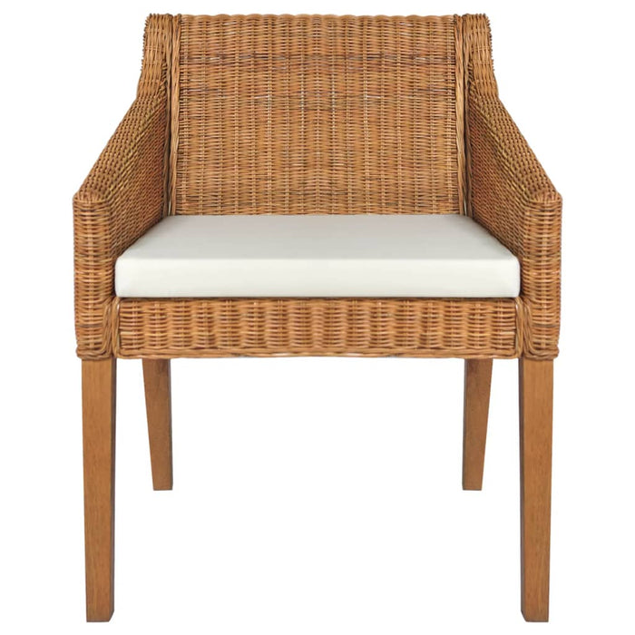Esszimmerstuhl mit Kissen Hellbraun Natur Rattan