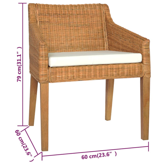Esszimmerstuhl mit Kissen Hellbraun Natur Rattan