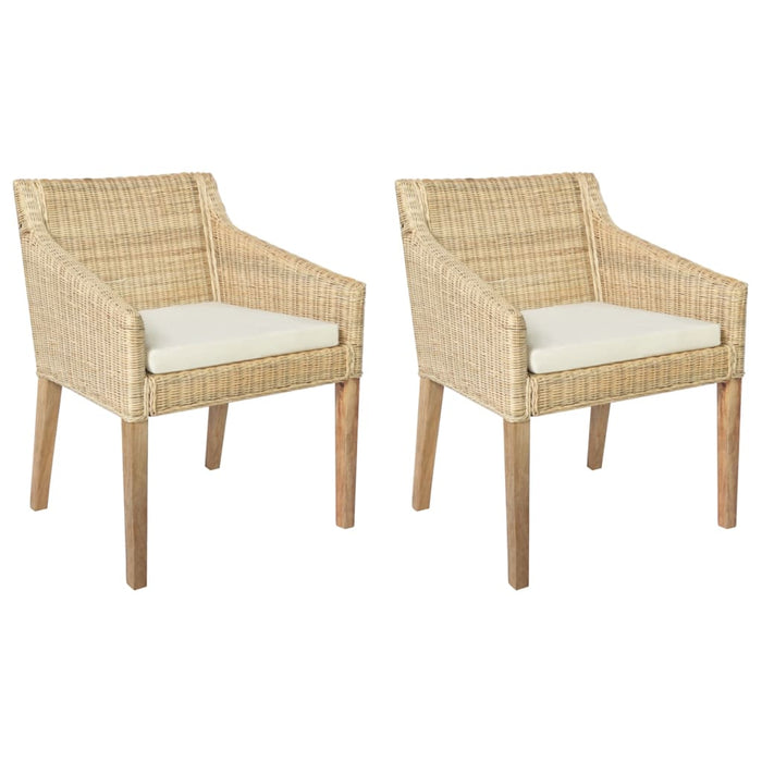 Esszimmerstühle mit Kissen 2 Stk. Natur Rattan