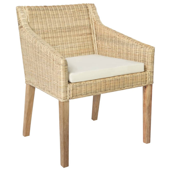 Esszimmerstühle mit Kissen 2 Stk. Natur Rattan
