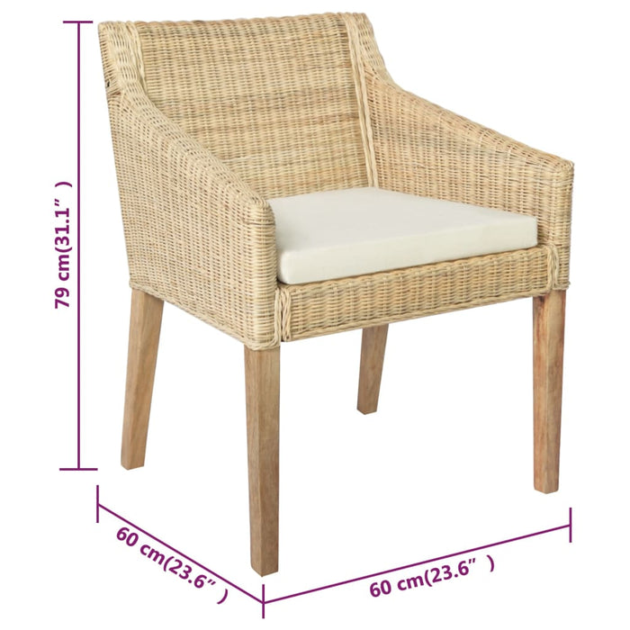 Esszimmerstühle mit Kissen 2 Stk. Natur Rattan