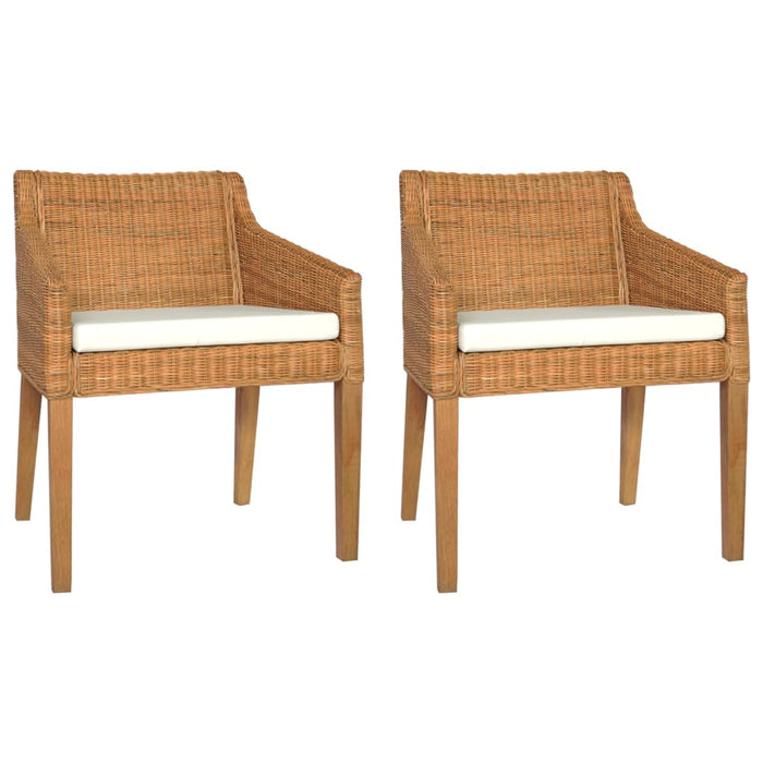 Dining room chairs with cushions 2 pcs. Light brown natural rattan