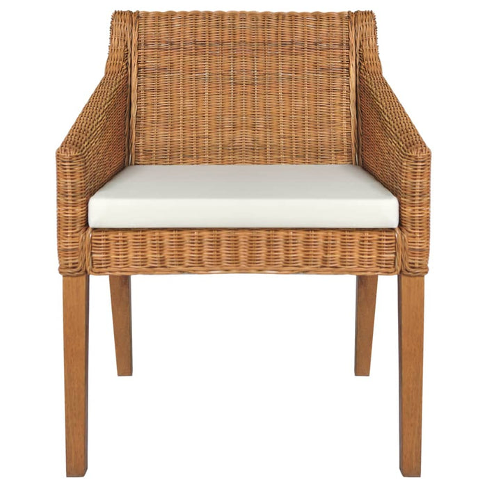 Dining room chairs with cushions 2 pcs. Light brown natural rattan