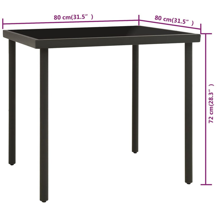 Garden dining table anthracite 80x80x72 cm glass and steel