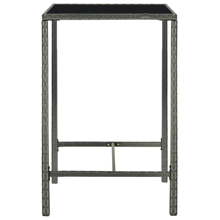 Garten-Bartisch Grau 70x70x110 cm Poly Rattan und Glas