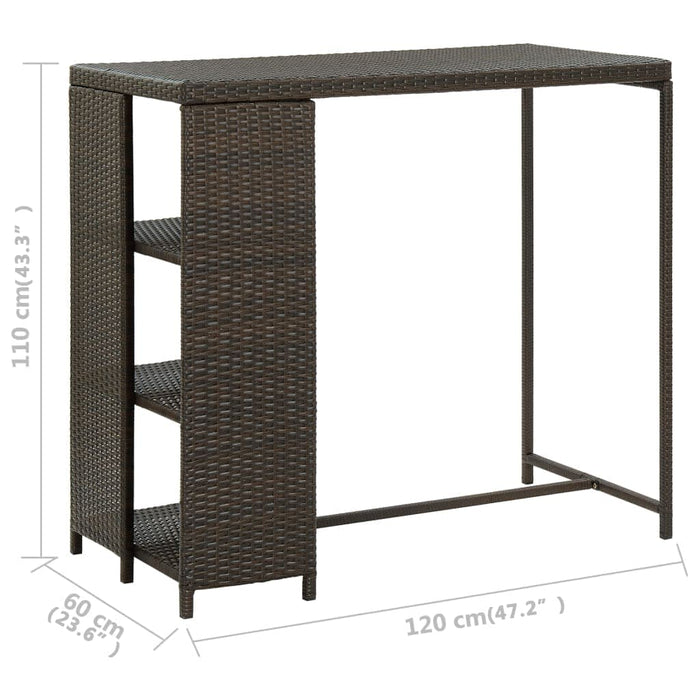 Bar table with shelf brown 120x60x110 cm poly rattan