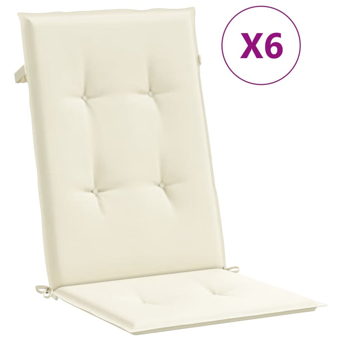 Garden chair cushions for high-back chairs 6 pieces. Cream 120x50x3cm fabric