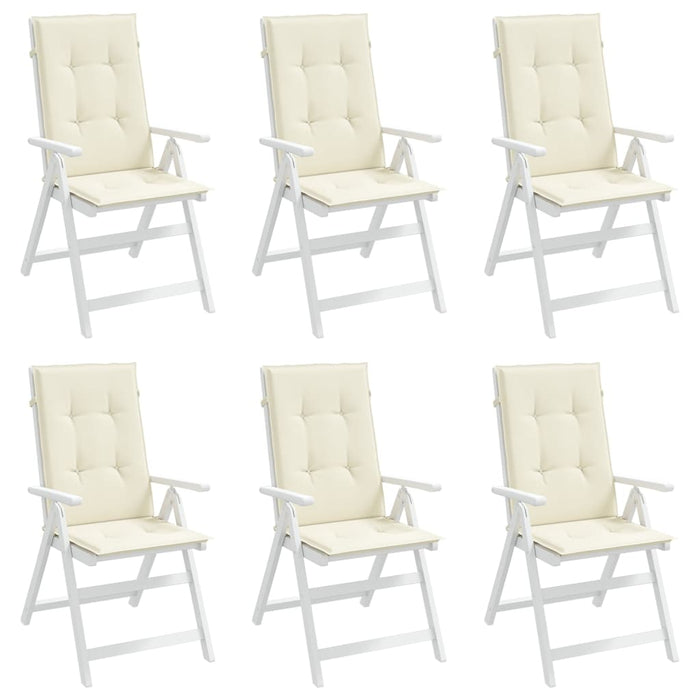 Garden chair cushions for high-back chairs 6 pieces. Cream 120x50x3cm fabric
