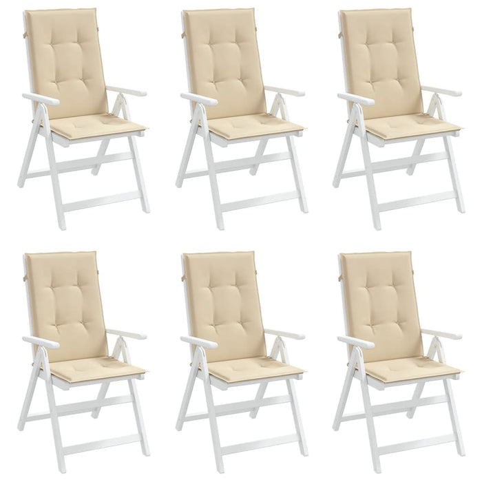 Garden chair cushions for high-back chairs 6 pieces. Beige 120x50x3cm fabric