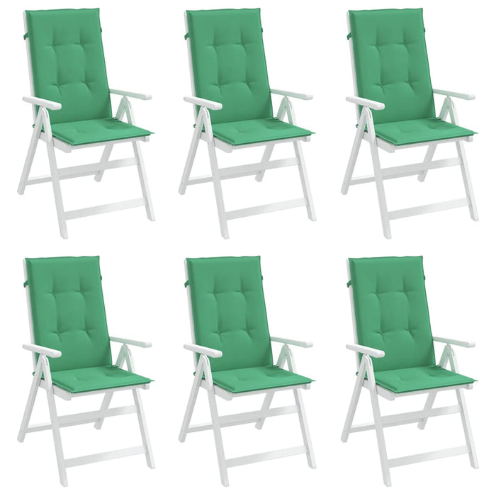 Garden chair cushions for high-back chairs 6 pieces. Green 120x50x3cm fabric