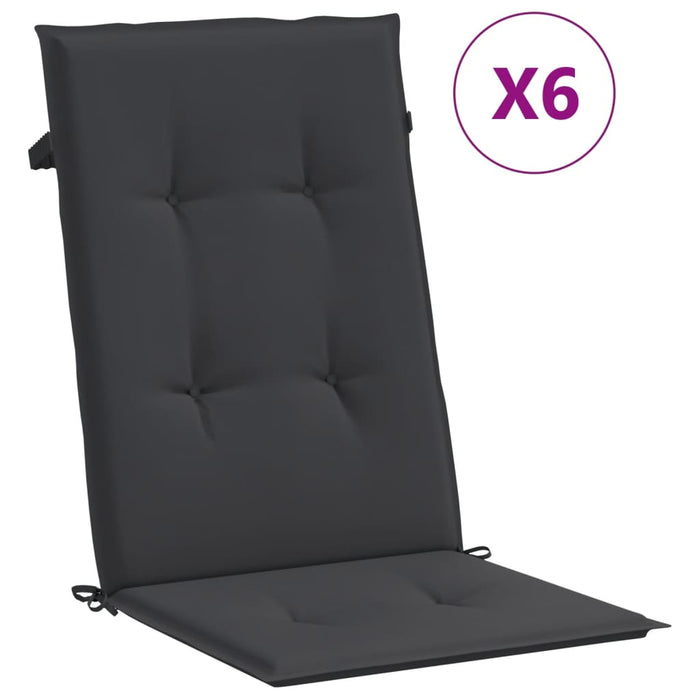 Garden chair cushions for high-back chairs 6 pieces. Black 120x50x3 cm