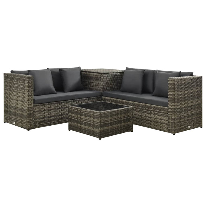 4-tlg. Garten-Lounge-Set mit Auflagen Poly Rattan Grau