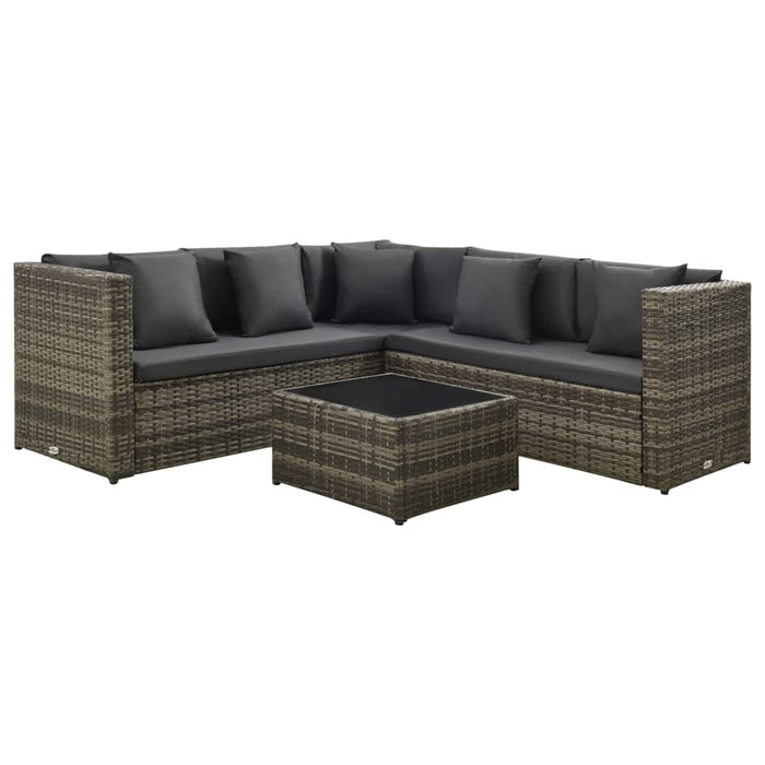 4-tlg. Garten-Lounge-Set mit Auflagen Poly Rattan Grau