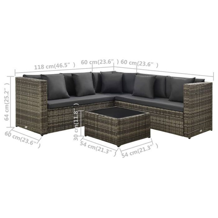 4-tlg. Garten-Lounge-Set mit Auflagen Poly Rattan Grau