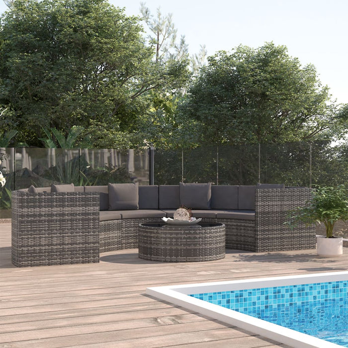 6-tlg. Garten-Lounge-Set mit Auflagen Poly Rattan Grau