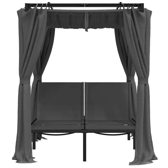 Double sun lounger with curtains and canopy anthracite