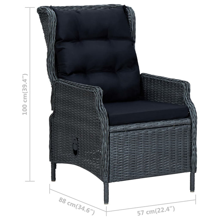 Adjustable garden armchair with cushions poly rattan dark gray