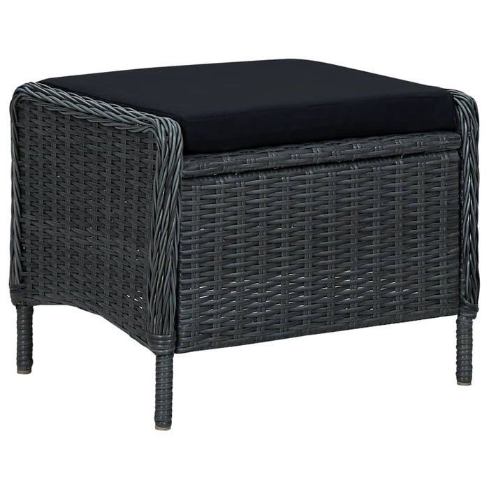 Adjustable garden armchair with footstool poly rattan dark gray