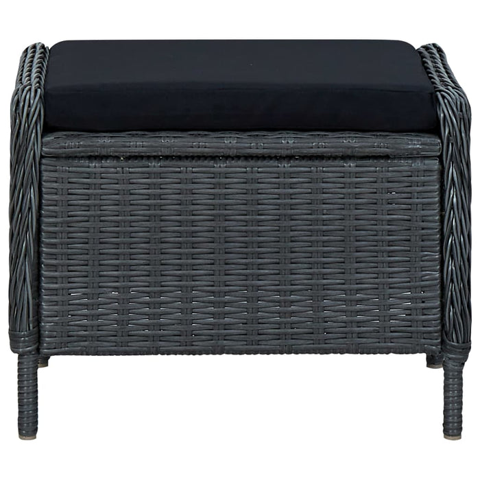 Adjustable garden armchair with footstool poly rattan dark gray