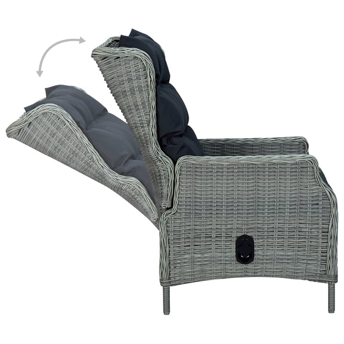Verstellbarer Gartensessel mit Fußhocker Poly Rattan Hellgrau