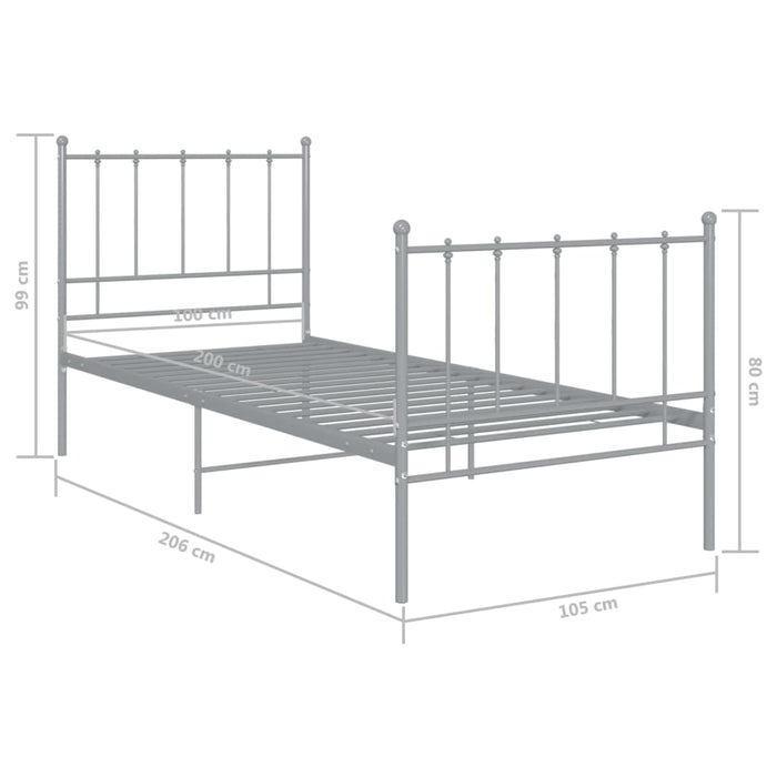 Bett Grau Metall 100x200 cm