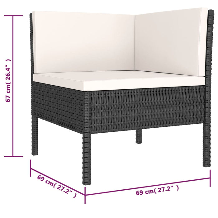 6-tlg. Garten-Lounge-Set mit Auflagen Poly Rattan Schwarz