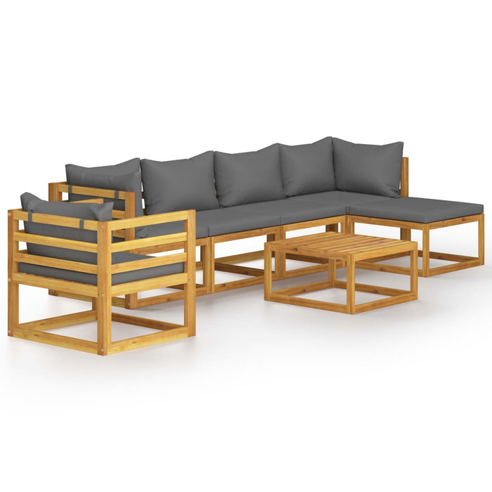 7 pcs. Garden lounge set with solid acacia wood cushion