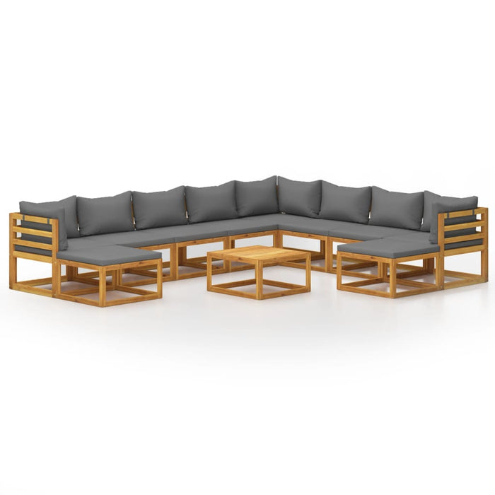 11 pcs. Garden lounge set with cushions in solid acacia wood