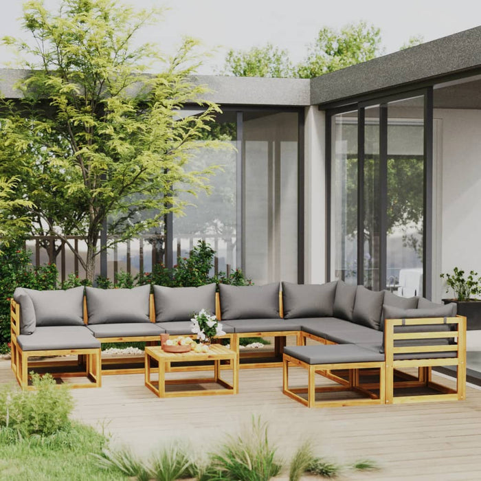 11 pcs. Garden lounge set with cushions in solid acacia wood