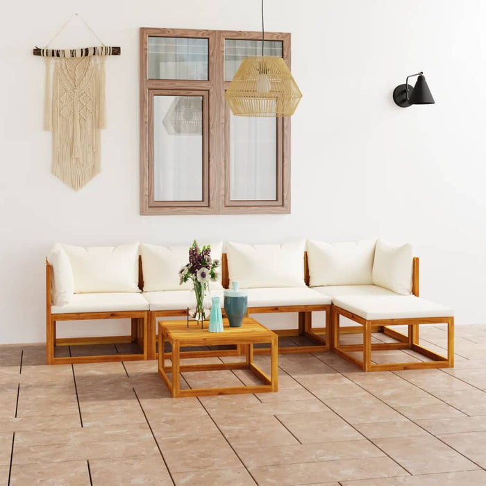 6-tlg. Garten-Lounge-Set mit Auflagen Creme Massivholz Akazie