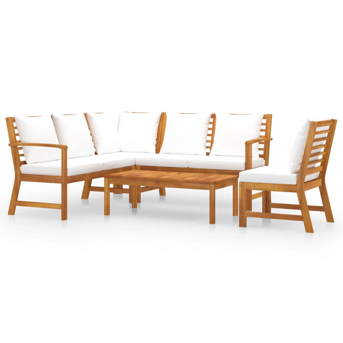 5-tlg. Garten-Lounge-Set mit Auflagen Creme Massivholz Akazie
