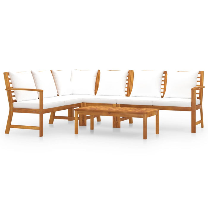 5-tlg. Garten-Lounge-Set mit Auflagen Creme Massivholz Akazie