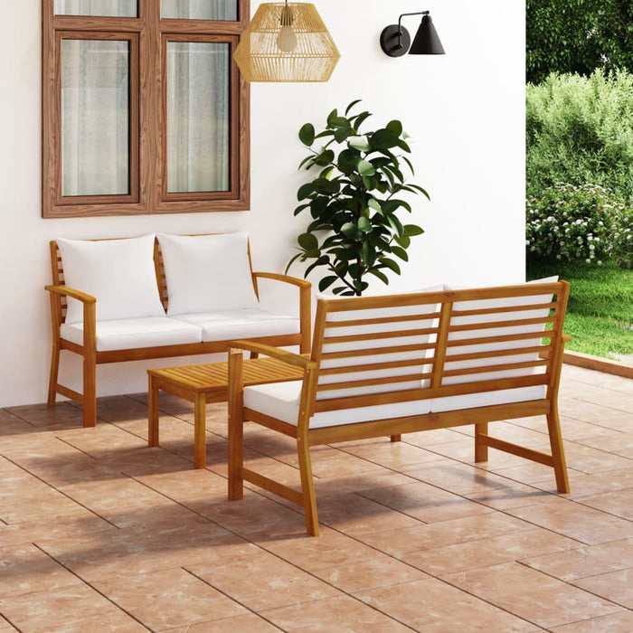 3 pcs. Garden lounge set with cushions in solid acacia wood