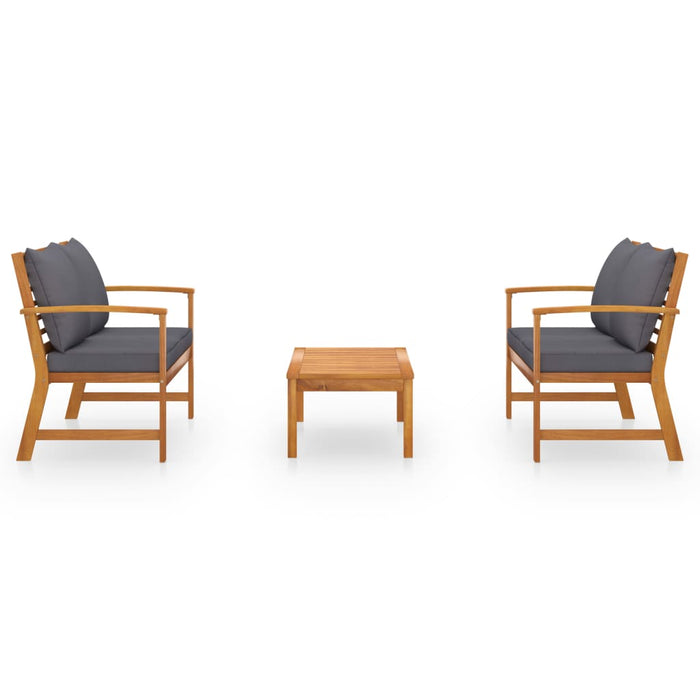 3-tlg. Garten-Lounge-Set mit Auflagen Massivholz Akazie
