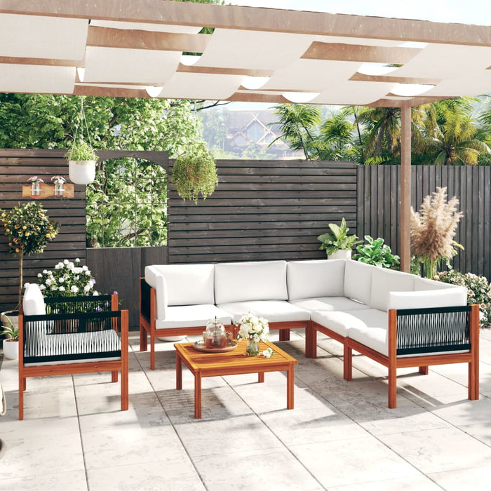7-tlg. Garten-Lounge-Set mit Kissen Cremeweiß Massivholz Akazie