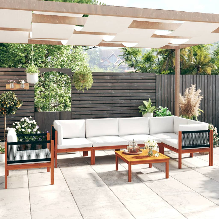 7-tlg. Garten-Lounge-Set mit Kissen Cremeweiß Massivholz Akazie