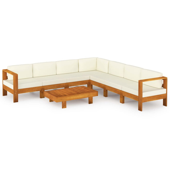 8 pcs. Garden lounge set with cream cushions in solid acacia wood