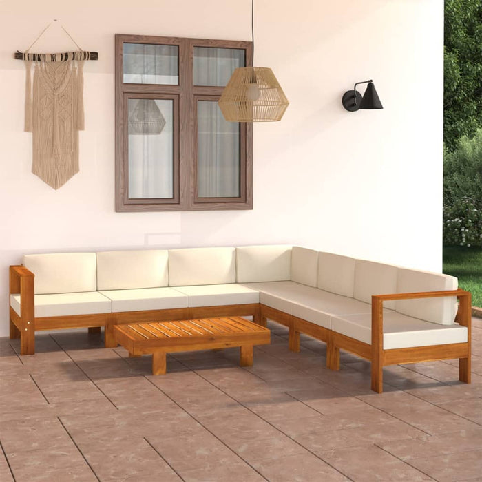 8 pcs. Garden lounge set with cream cushions in solid acacia wood